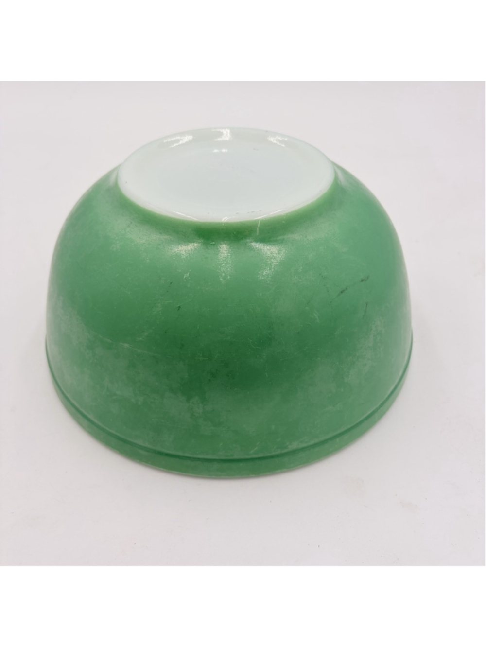 PYREX Green White Milk Glass Mixing Bowl 9” Vintage Kitchen Nesting Bowl 1940s